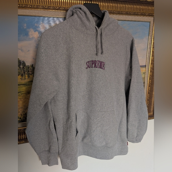 Supreme Other - Supreme Pink/Purple Sparkle Logo Grey Hoodie